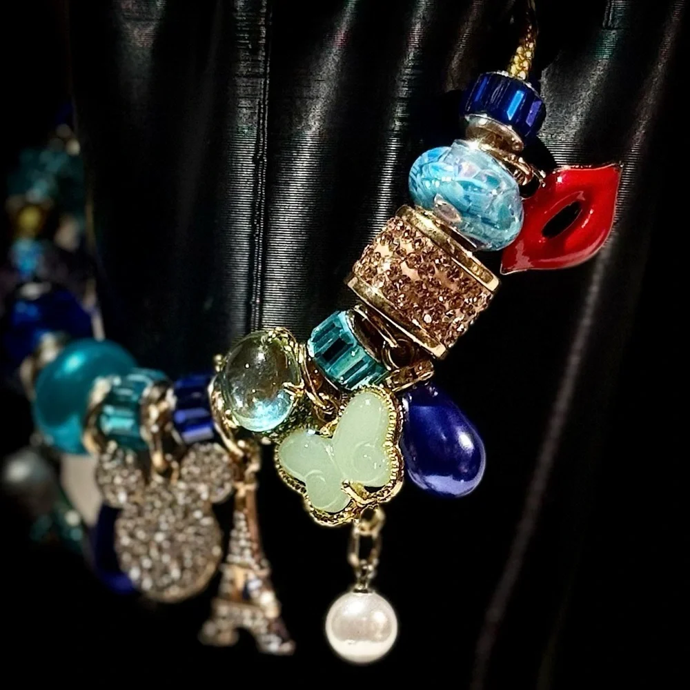 Elegant Blue and Gold Charm Bracelet